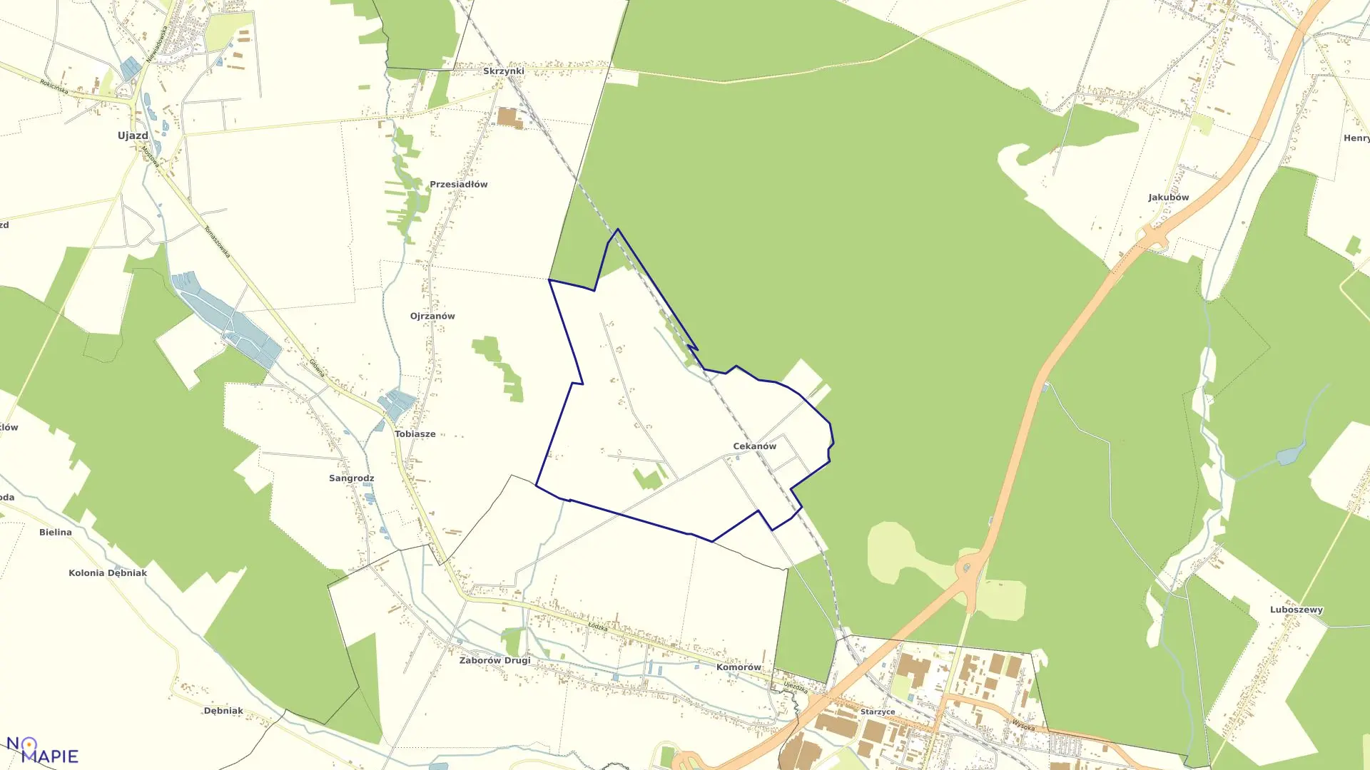 Mapa obrębu CEKANÓW w gminie Tomaszów Mazowiecki