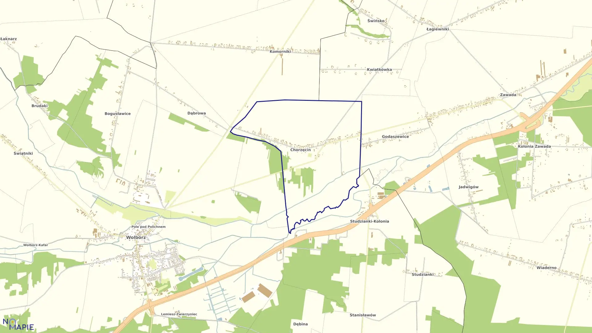 Mapa obrębu CHORZĘCIN w gminie Tomaszów Mazowiecki