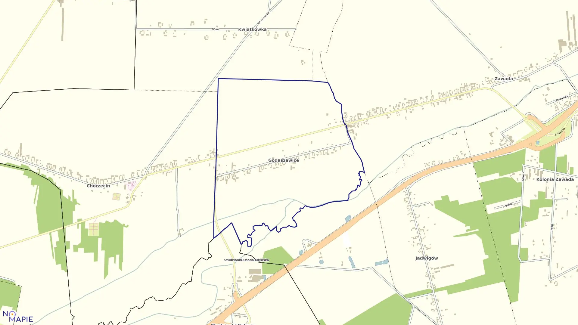 Mapa obrębu GODASZEWICE w gminie Tomaszów Mazowiecki