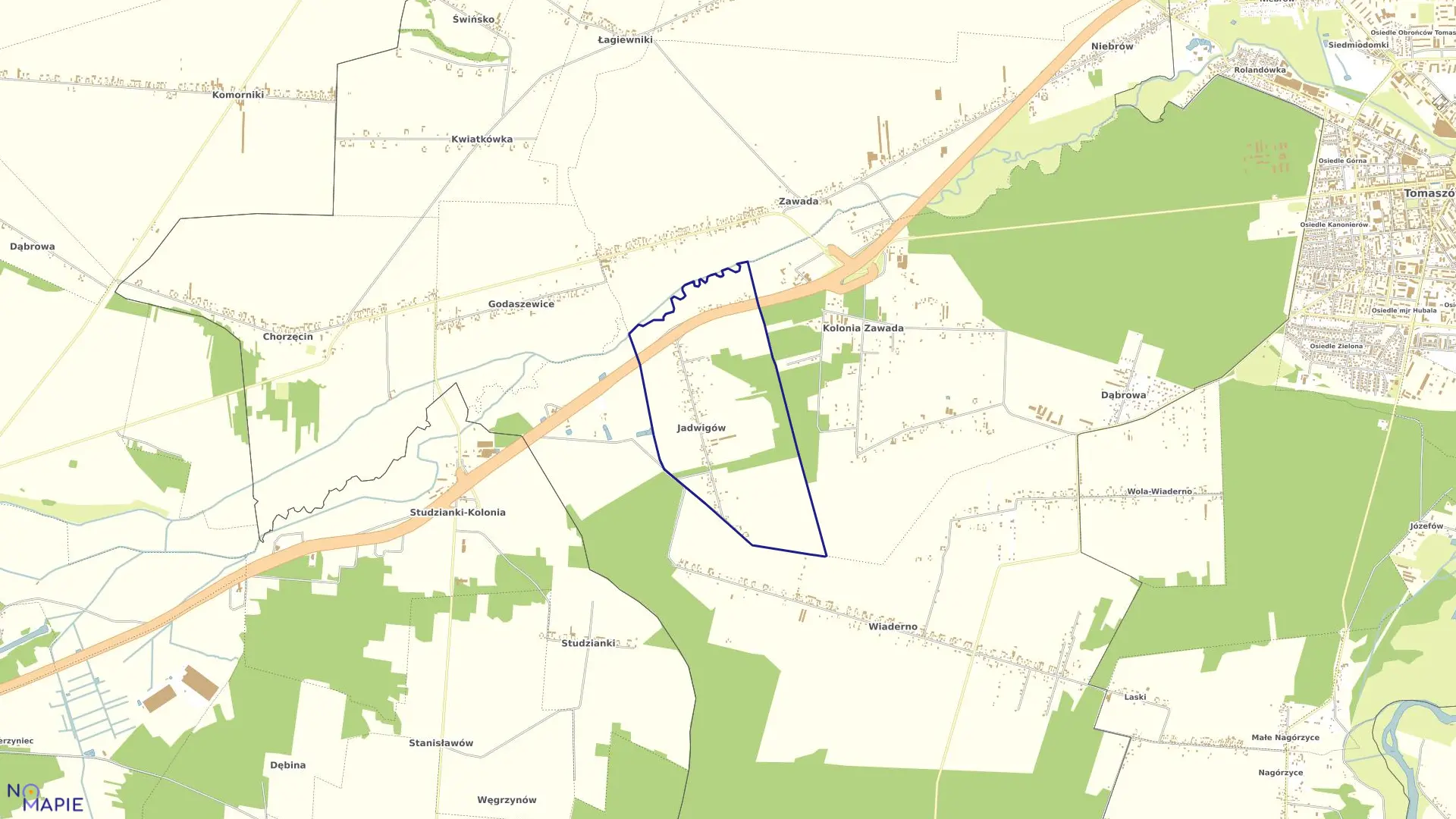 Mapa obrębu JADWIGÓW w gminie Tomaszów Mazowiecki