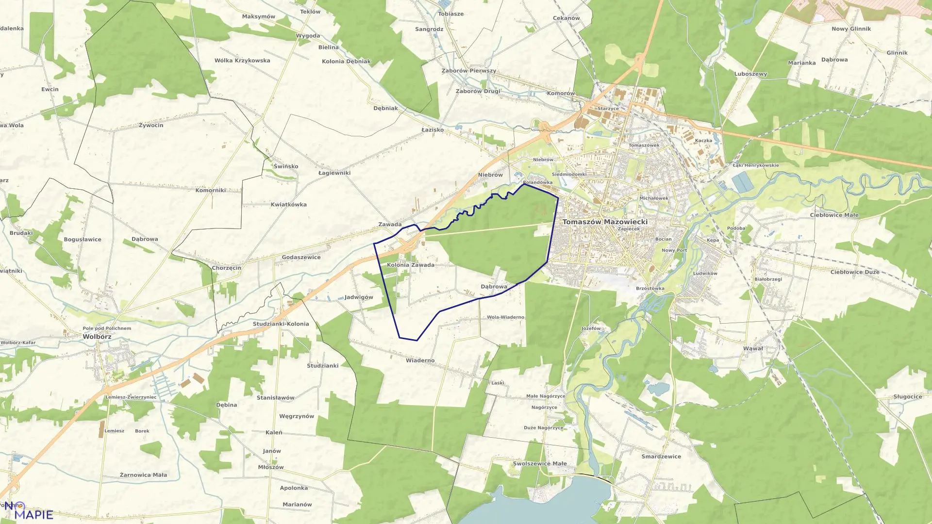 Mapa obrębu KOL.ZAWADA-DĄBROWA w gminie Tomaszów Mazowiecki