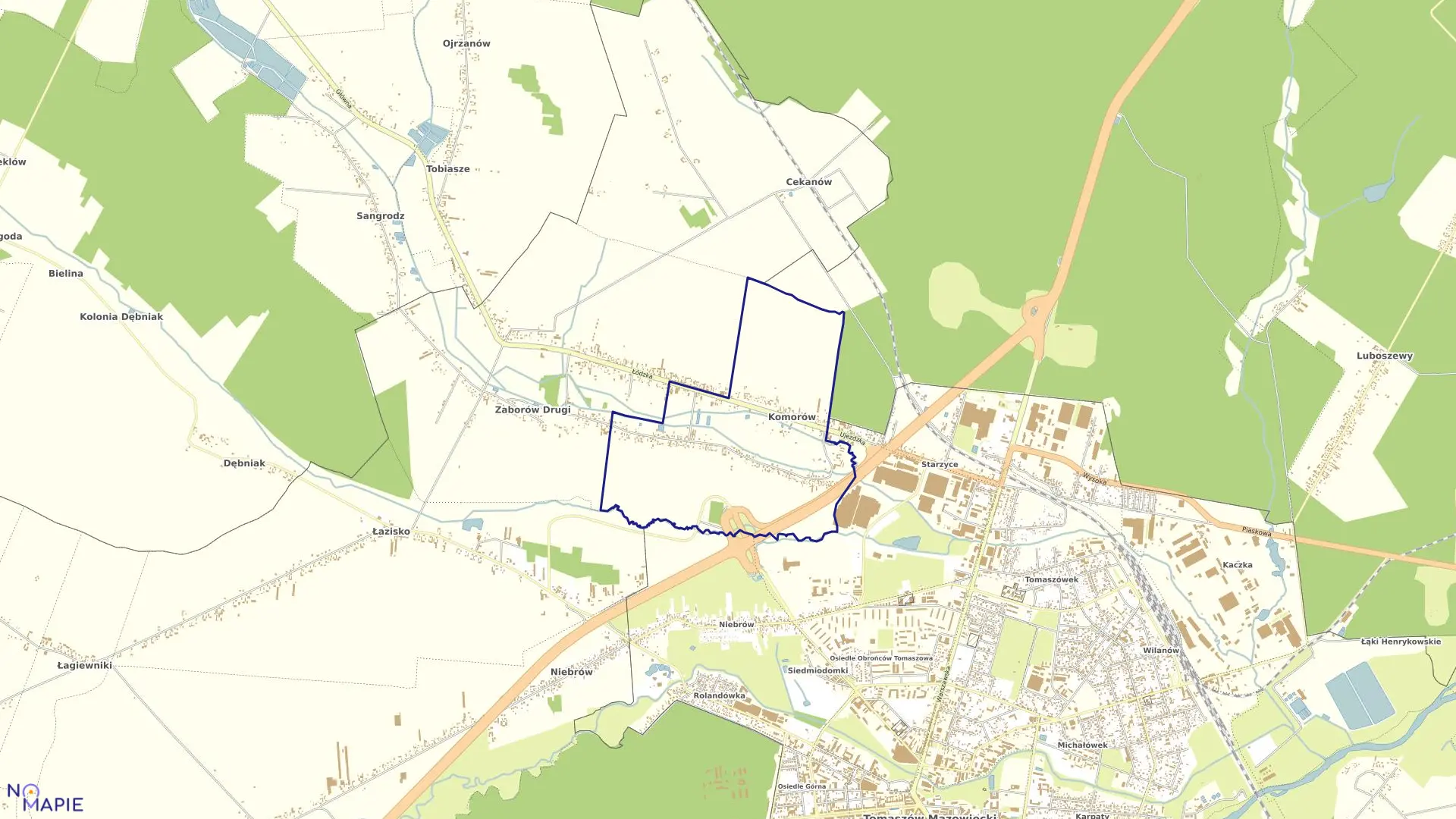 Mapa obrębu KOMORÓW w gminie Tomaszów Mazowiecki