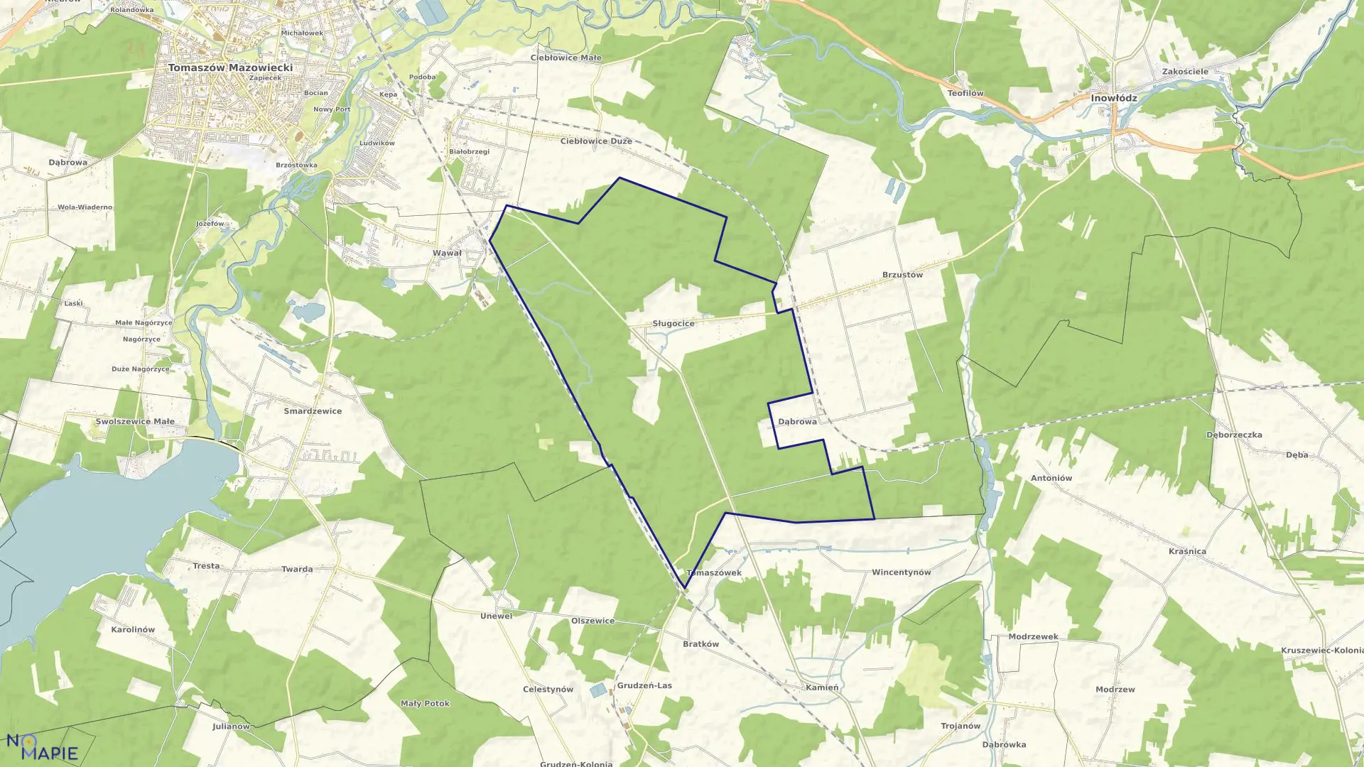 Mapa obrębu SŁUGOCICE w gminie Tomaszów Mazowiecki