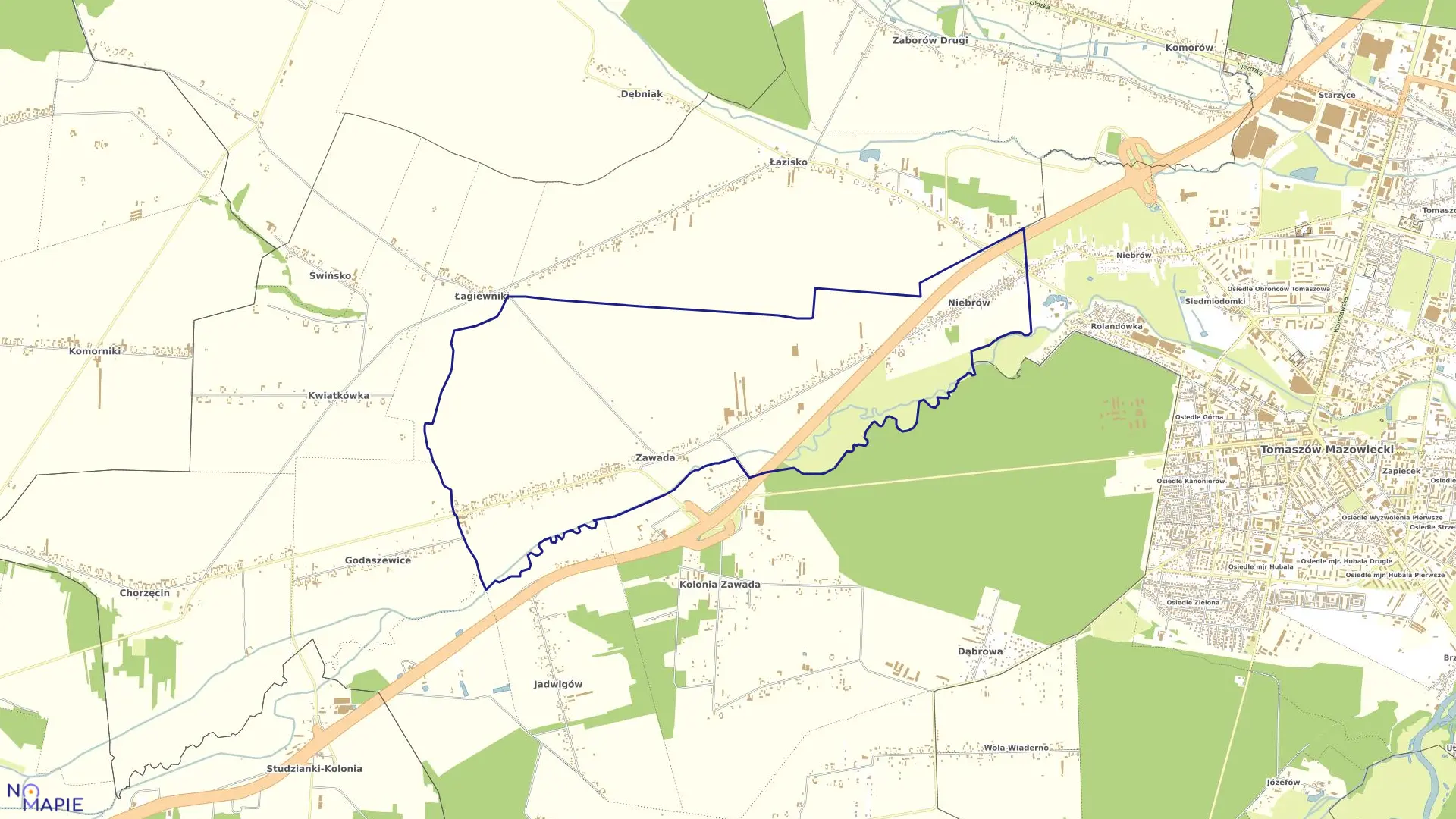 Mapa obrębu ZAWADA w gminie Tomaszów Mazowiecki